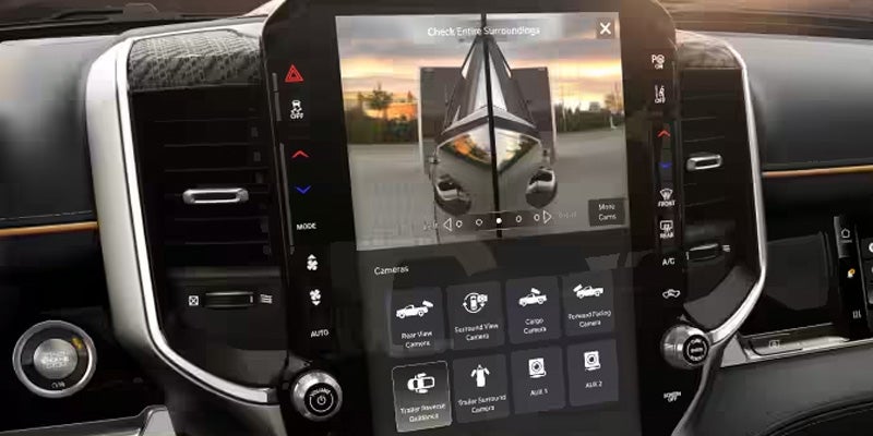 Close-up of vertical infotainment screen displaying vehicle display settings.