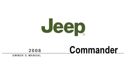 The Jeep Commander 2008 owner's manual cover displays the Jeep logo and vehicle name in green text.