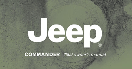 The Jeep logo appears over a textured background, with 'Commander 2009 owner’s manual' printed below.