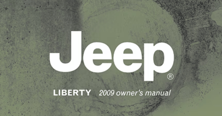 The Jeep logo appears prominently over a textured green background, indicating a 2009 owner's manual.