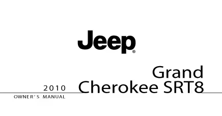 The Jeep logo sits above the text Grand Cherokee SRT8 2010 and Owner's Manual.